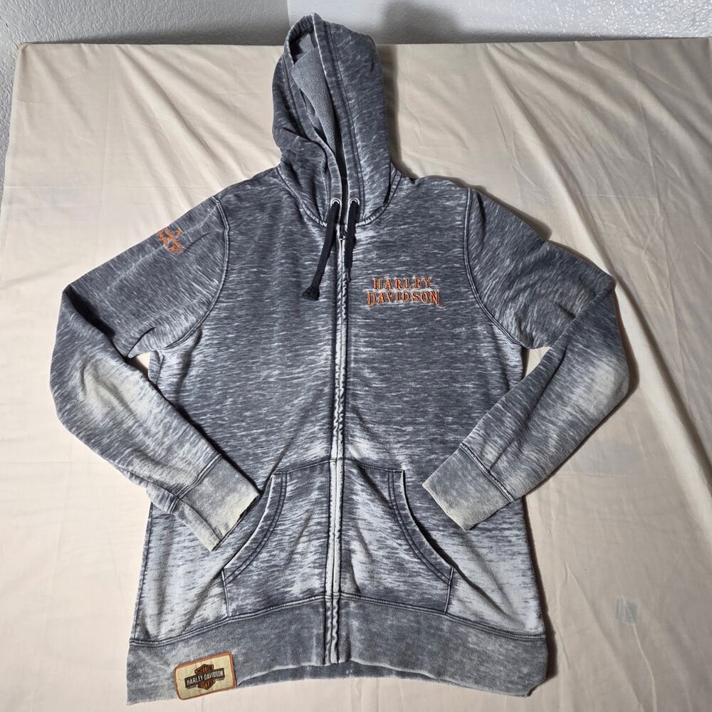 Harley Davidson Womens Full Zip Hoodie Sz L Gray Burnout Morgantown WV Dealer
